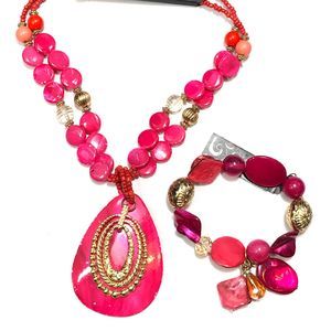 GNW Necklace & Bracelet Set Pink Shell Beads NEW